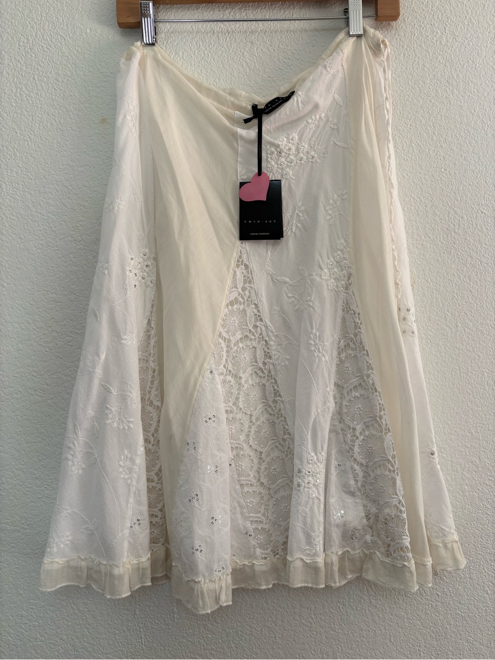 Twin-Set Cream Embroidered Lace A-Line Skirt